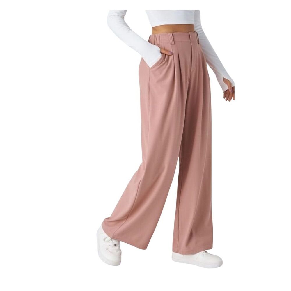 Halara Flex Waffle Knit Wide Leg Pink Pants Women's Size XL Tall XLT NWT